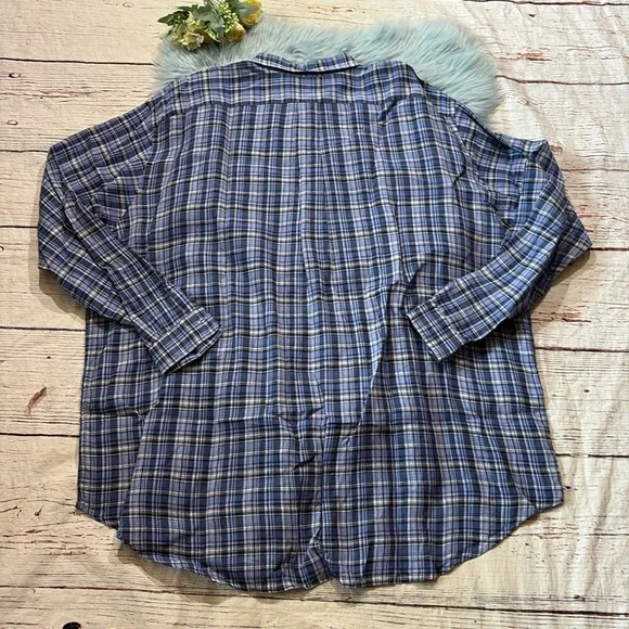 Ralph Lauren Blue Plaid Linen Button Down Shirt sz 4XLT - Picture 9 of 9